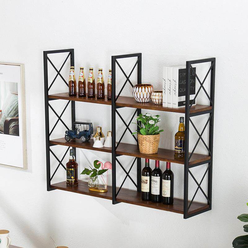 复古实木墙上多层置物架一字隔板铁艺壁挂客厅卧室墙壁装饰层架