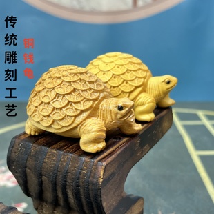 随身盘玩物件摆件饰品 崖柏木雕金钱龟招财富甲天下文玩手把件男士