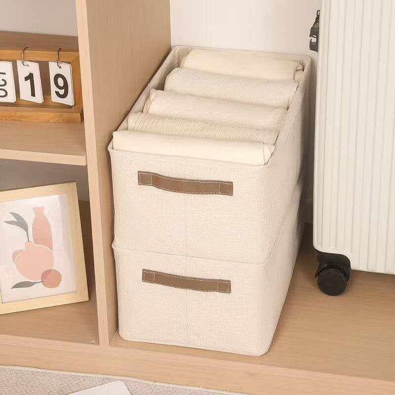 【缃荷系列收纳筐】换季衣服裤收纳盒可水洗大容量棉麻钢架整理筐