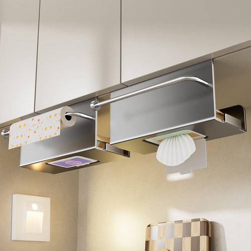 厨房湿巾收纳盒悬挂倒挂抽纸盒抹布保鲜膜挂架橱柜卷纸架子纸巾架