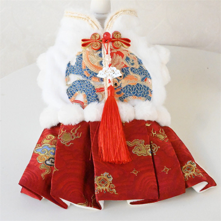 新年唐装冬季小狗狗衣服泰迪比熊宠物猫咪过年秋冬款貂毛马面裙