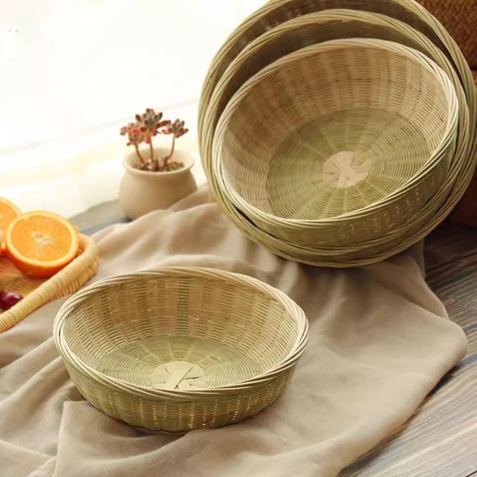 竹编竹篮子竹筐带底座家用水果篮果盘手工竹制品馒头筐点心篮竹筐