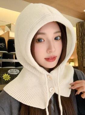 假帽子领连帽披肩情侣毛线帽秋冬内搭羽绒服外搭衣领一体毛衣护颈