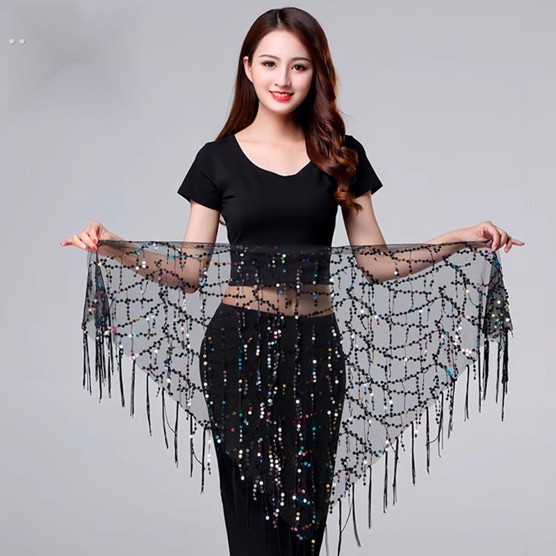 肚皮舞腰炼网红爵士舞鼓舞广场街舞臀巾初学者三角巾亮片流苏腰带