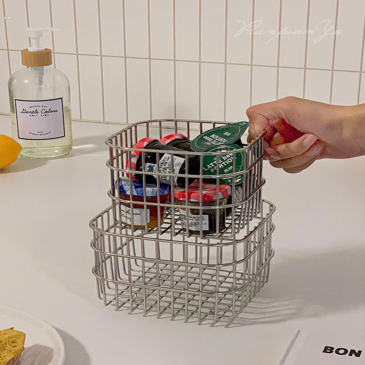 小身材 大容量！Ins风家用铁艺收纳筐咖啡液杂物收纳篮桌面置物篮