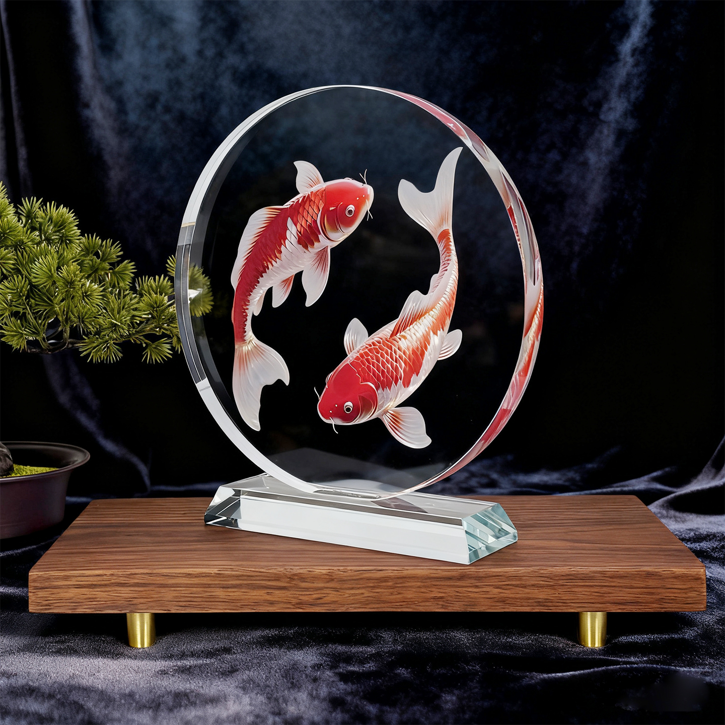 内雕锦鲤水晶摆件高档桌面家居装饰年年有余好寓意乔迁送礼工艺品