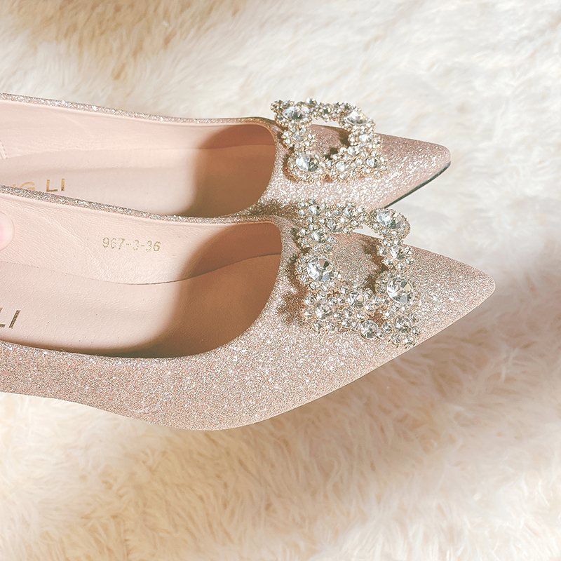 2023新款单鞋女中跟孕妇可穿细跟3cm低跟高跟鞋浅口伴娘婚纱婚鞋