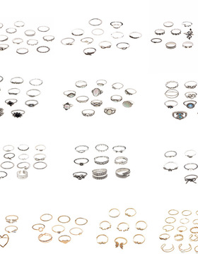 Euramerican hand jewelry retro zircon joint ring set戒指组套