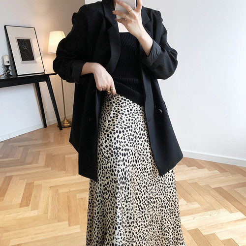 极速Women A-Line Leopard Print Summer Skirt Stch High Waist