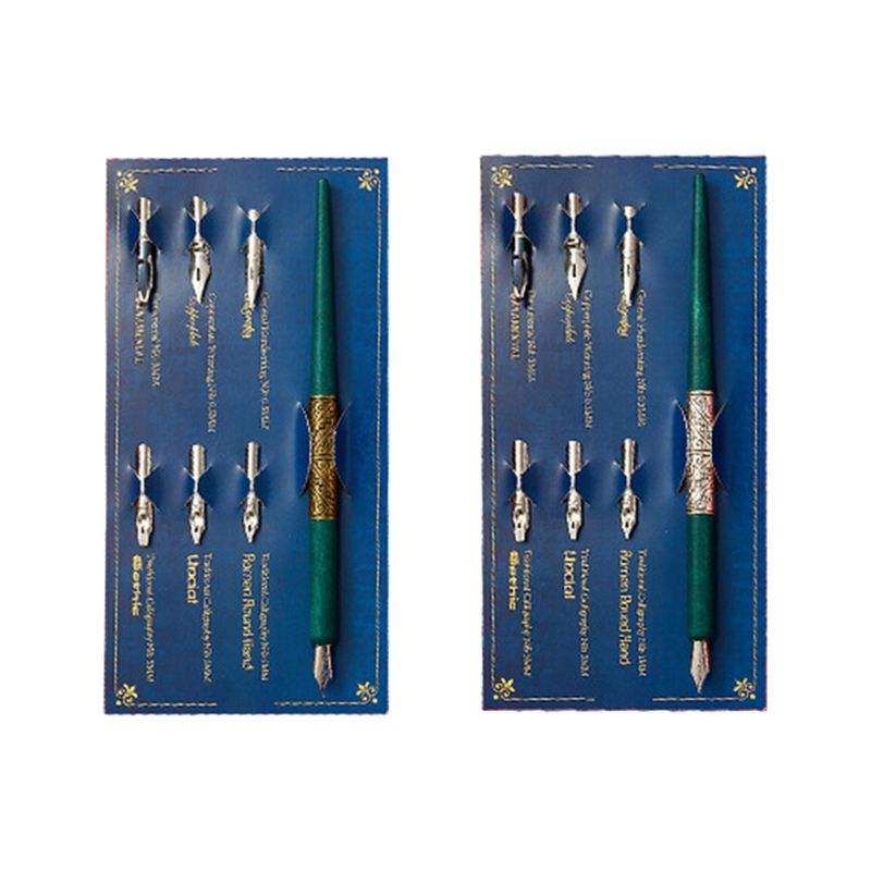 2022 New Wood Manga Calligraphy Dip Pen Holder with 6 Nibs