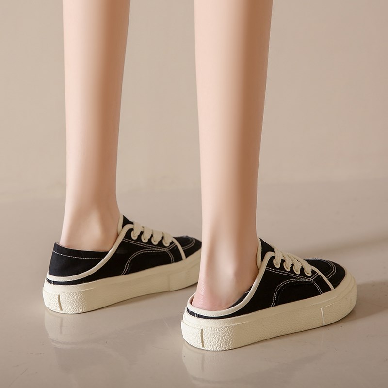 大尺码女鞋41一43码胖宽脚夏季新款两穿半拖帆布鞋35-43春秋休闲