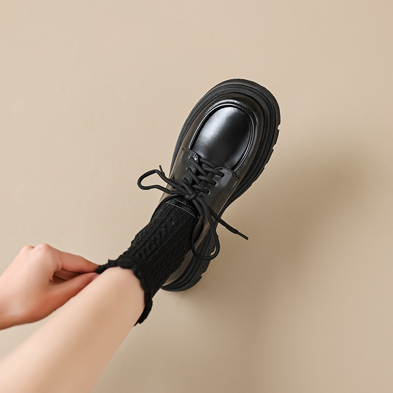 厚底乐福鞋女夏百搭2023新款黑色jk单鞋系带英伦小皮鞋大码女鞋41