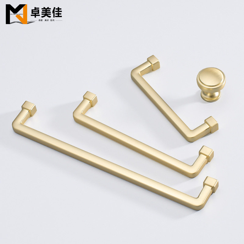 高端轻奢衣柜门拉手现代简约整体橱柜实心把手锌金拉丝单孔抽屉小