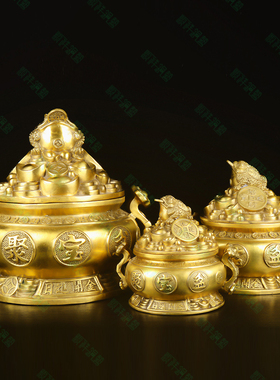 纯铜金蟾聚宝盆招财摆件开盖聚宝盆带盖子客厅装饰品店铺开业礼品