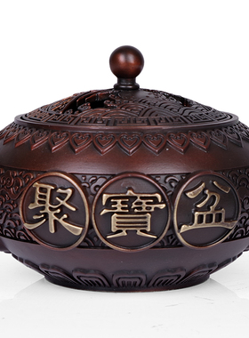 纯铜聚宝盆香炉彩铜室内香炉香薰炉仿古檀香炉熏香炉供佛熏香摆件