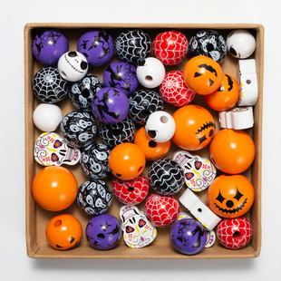 Beads Pumpkin Print Halloween Face Wooden Funny Witch Skull