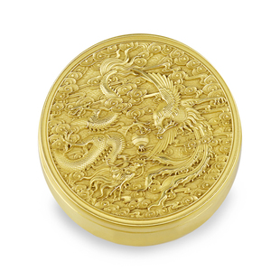 日式龙凤黄铜墨盒带盖 笔墨纸砚墨碟文房四宝用品