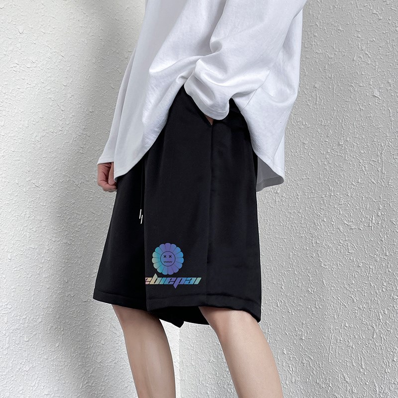 笑脸印花运动休闲短裤男夏季外穿宽松篮球健身五分裤ins潮流中裤