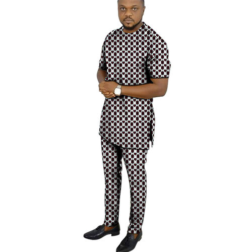 极速African clothing mens print set short sleeve shirt with