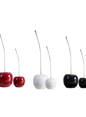 大号樱桃陶瓷水果摆件 北欧家居样板房客厅玄关电视柜装饰工艺品