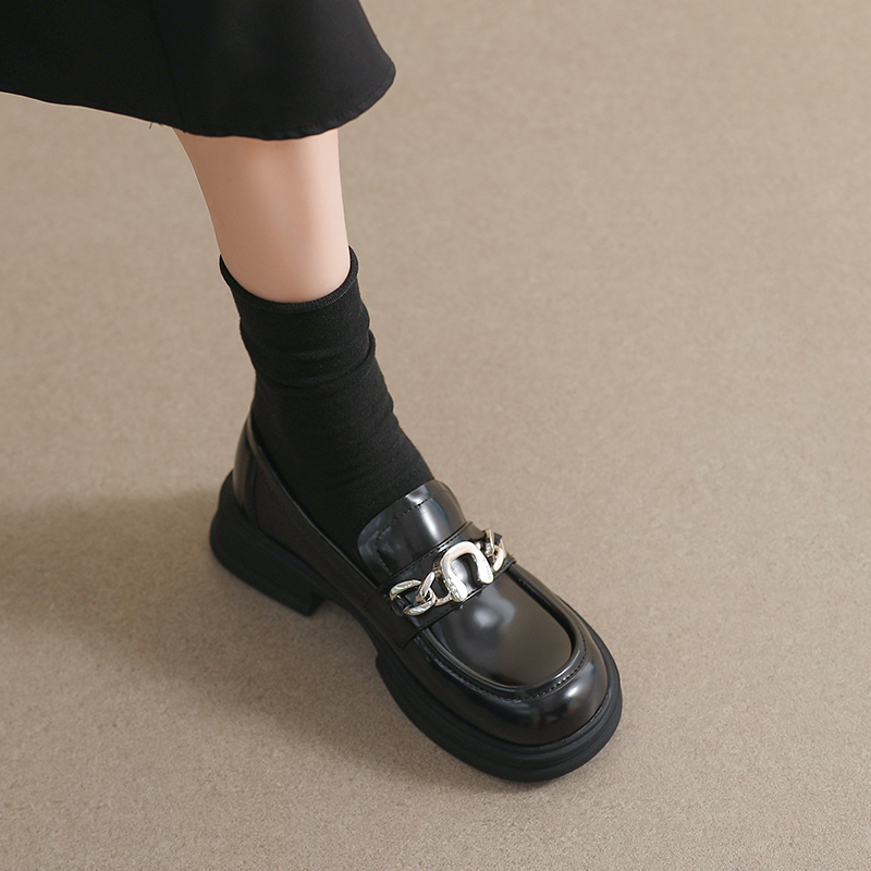 法式小皮鞋女秋厚底2023新款一脚蹬单鞋英伦乐福鞋大尺码女鞋41一