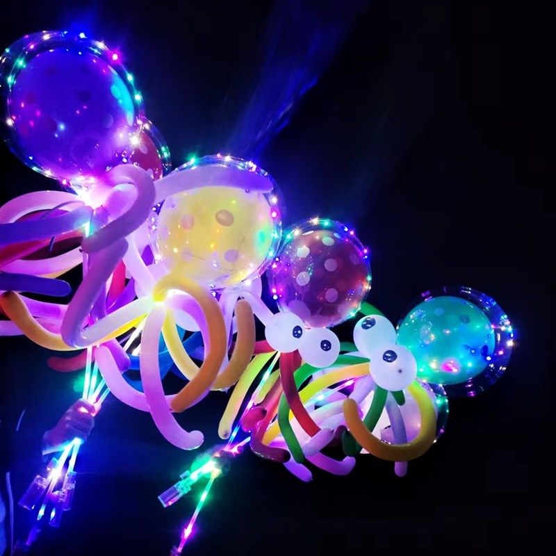 新款章鱼气球飞碟气球八爪鱼儿童夜市透明波波球地摊发光摆摊地推