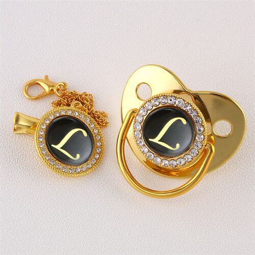 好货Luxury Golden Initial Letter A BlingBling Baby Pacifier