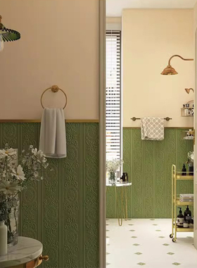 法式海基布瓷砖300x900 复古绿色奶白厨房化妆室浴室背景墙砖花砖