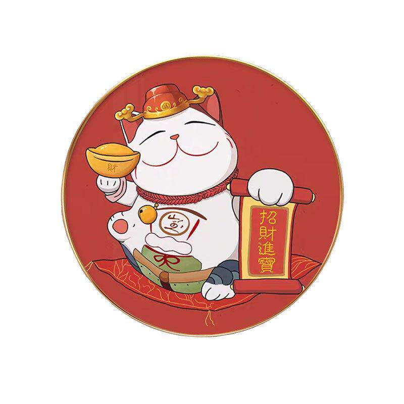 招财猫装饰画圆形玄关画餐厅饭厅轻奢背景墙客厅画公室走廊挂画