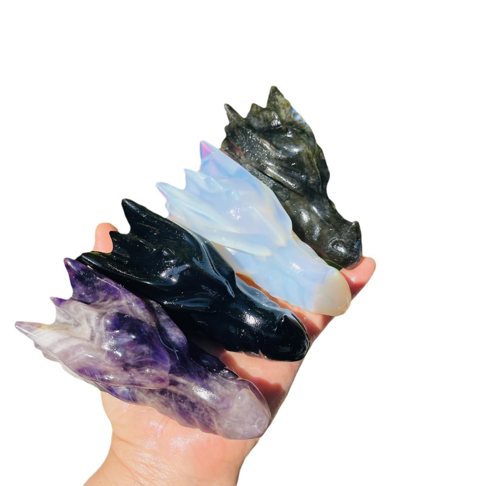 源头厂家天然金曜石梦幻紫蓝蛋白拉长石水晶龙头雕刻水晶摆件
