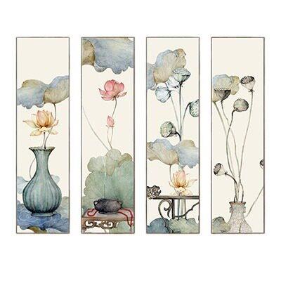中式四联画客厅装饰画茶桌背景墙挂画书房茶室公室梅兰竹菊壁画