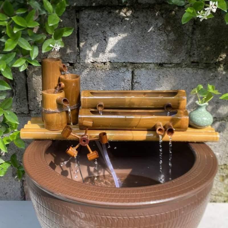 增氧鱼缸器石槽圆形瓷缸养鱼竹子流水过滤器小型水循环过滤泵瓦缸