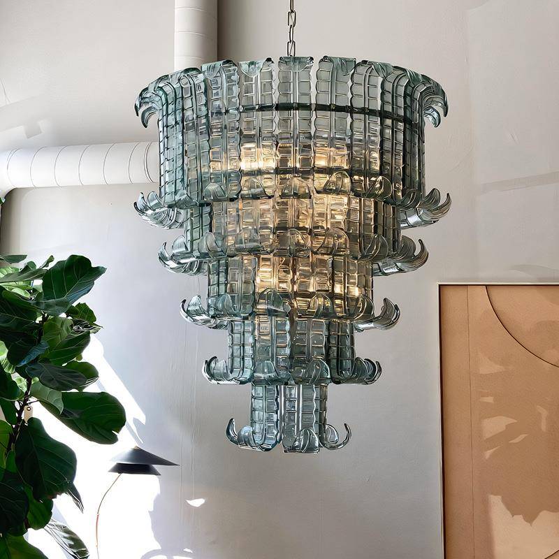 法式Murano绿色中古高端客厅别墅高级感酒店大堂工程透明玻璃吊灯