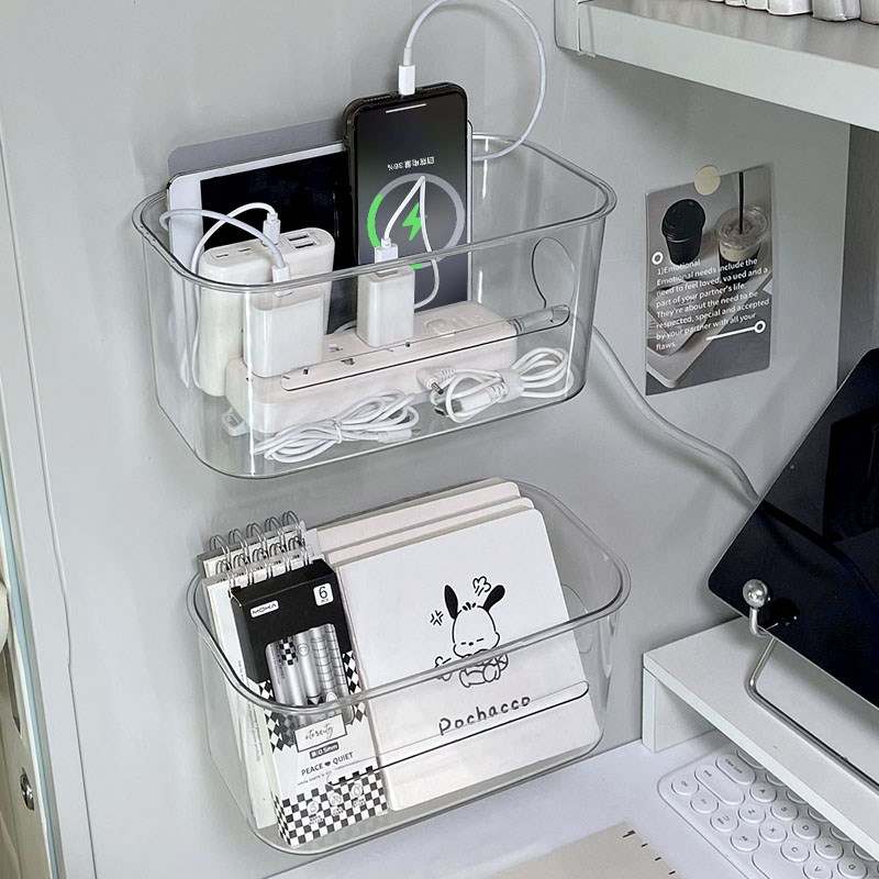 速发宿舍透明收理盒壁挂免打孔文具收纳手纳收纳架桌面整机排插置