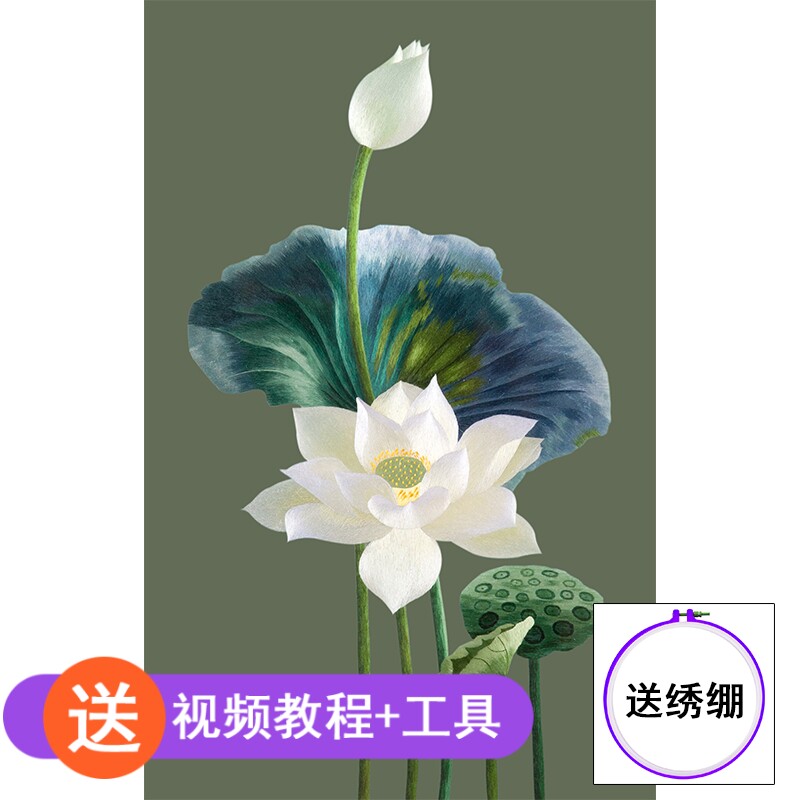 现货速发苏绣刺绣手工套件自绣材料包初学自绣入门针迹荷花荷叶苏