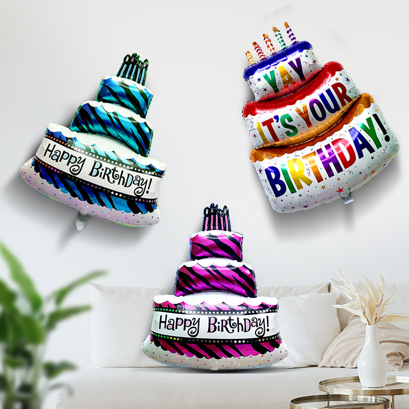 速发周日蛋糕三层铝膜气球送友朋小儿童生岁生日派对氛围装饰布置