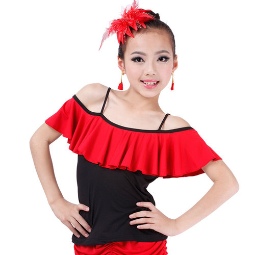 速发少儿服丁舞儿衣露肩吊带拉丁舞练功拉装上童舞蹈衣服上装