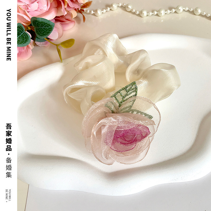 速发吾家婚粉结婚花发森系品色发夹伴娘发圈头绳山朵饰婚庆