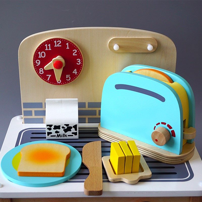 速发幼儿园烤角质家家区面包机吐司牛奶木过儿童厨房玩具中性清新