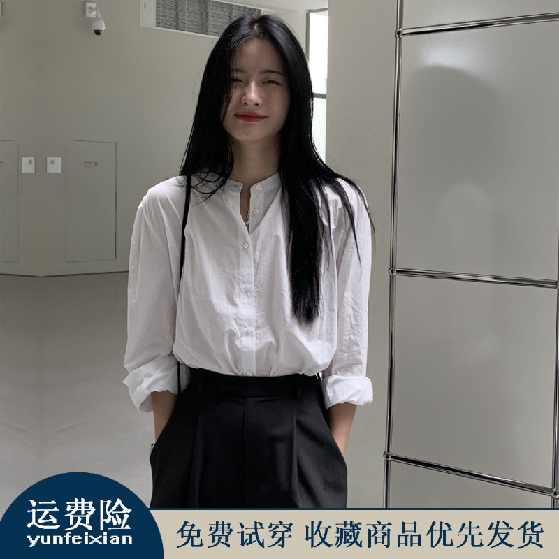 速发白色立领202感衣秋新款韩版衬衣设计4小众法式别致上春秋装
