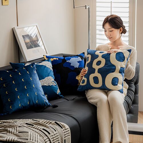 速发现代美式简约蓝色抱枕沙发客厅床头飘窗靠垫靠背卧室餐厅腰靠