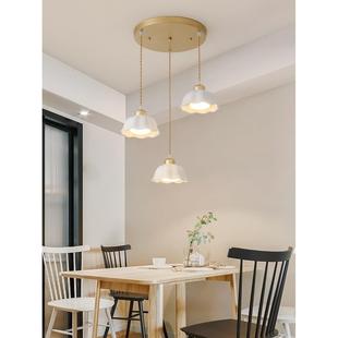 北欧三头吊灯餐厅吧台餐桌灯具法式 陶瓷奶油风花朵床头单头小吊灯