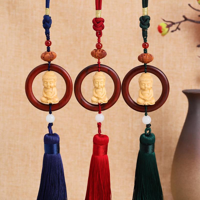 新款汽车挂件高档紫檀木车载挂饰黄杨木佛像平安符后视镜吊坠