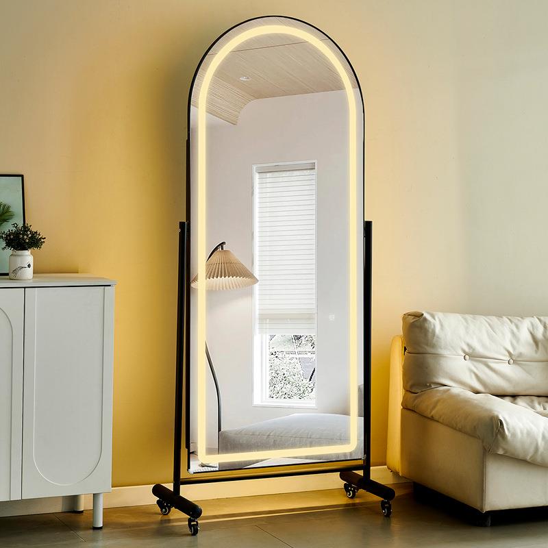 LED智能带灯全身镜穿衣落地服装店镜子可调节显瘦卧室移动穿衣镜