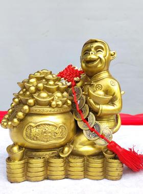 黄铜元宝猴摆件 铜聚宝盆 十二生肖猴 家居收银台商务工艺礼品