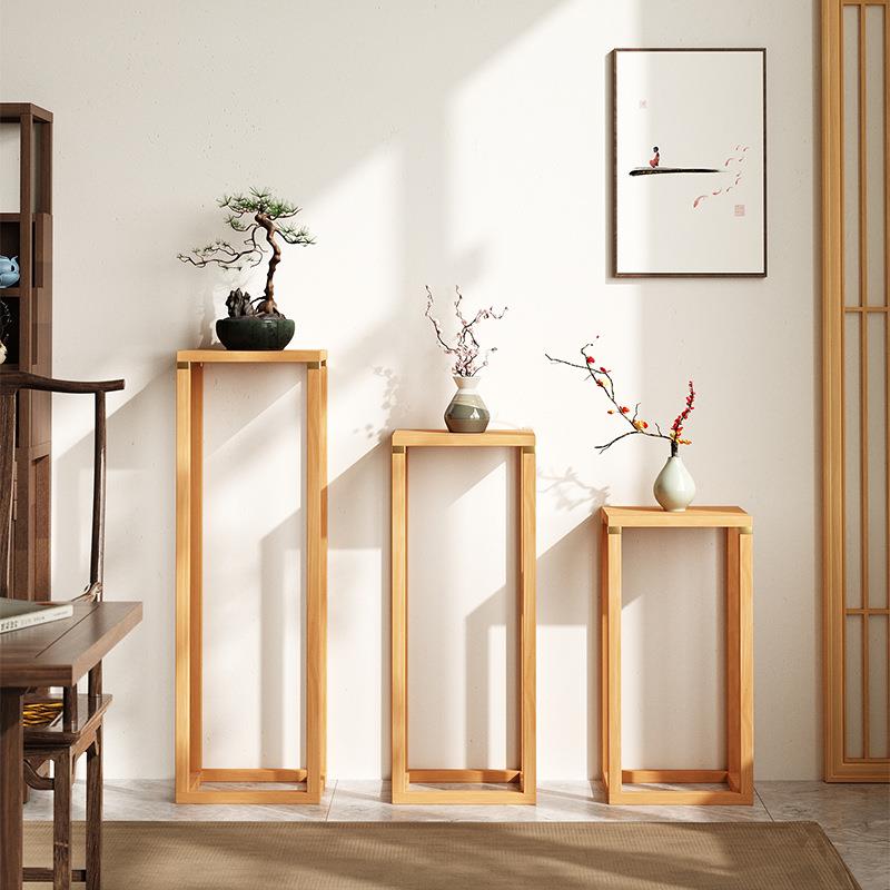 纯实木新中式花架摆件置物架阳台客厅室内落地装饰植物花盆架子