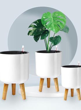 北欧ins风格落地式塑料多肉花盆特大加厚白色自吸水懒人花盆