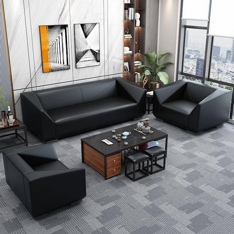 办公沙发现代简约商务接待三人位办公室真皮会客休闲组合茶几沙发