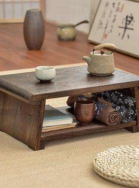 7W飘窗小桌子茶台实木炕几新中式可折叠矮桌地桌阳台榻榻米仿古茶