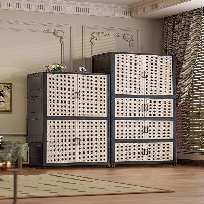 中古风简易衣柜家用卧室衣服储物柜加深免安装成人衣物收纳柜